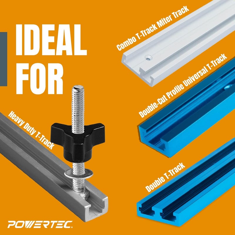 POWERTEC مجموعة مقبض T Track 71068 مع براغي سداسية 1/4-20 بطول 1-1/2" وغسالات، مجموعة من 10 براغي T Track، ملحقات T Track لأدوات النجارة والآلات - Image 2